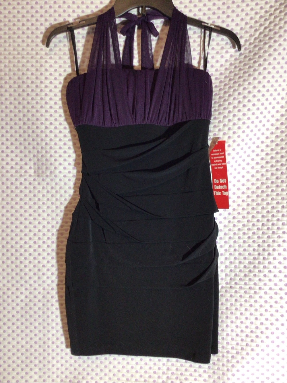 Sweet Storm Purple and Black Halter Pleated Bodice Cocktail Dress
